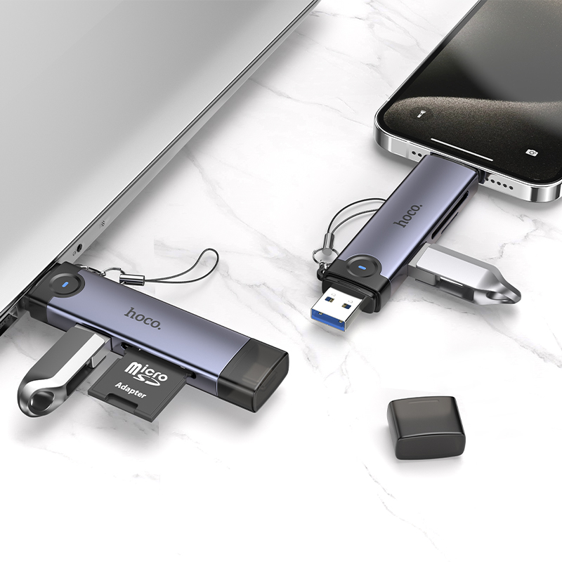 Hoco 3in1 USB/USB-C Card Reader HB56 - Metal Gray
